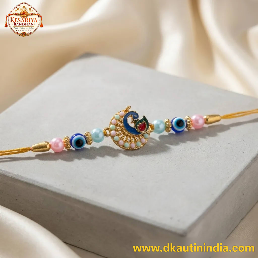 Meenakari Peacock Evil Eye Rakhi | Kesariya Bandhan, shop online in India