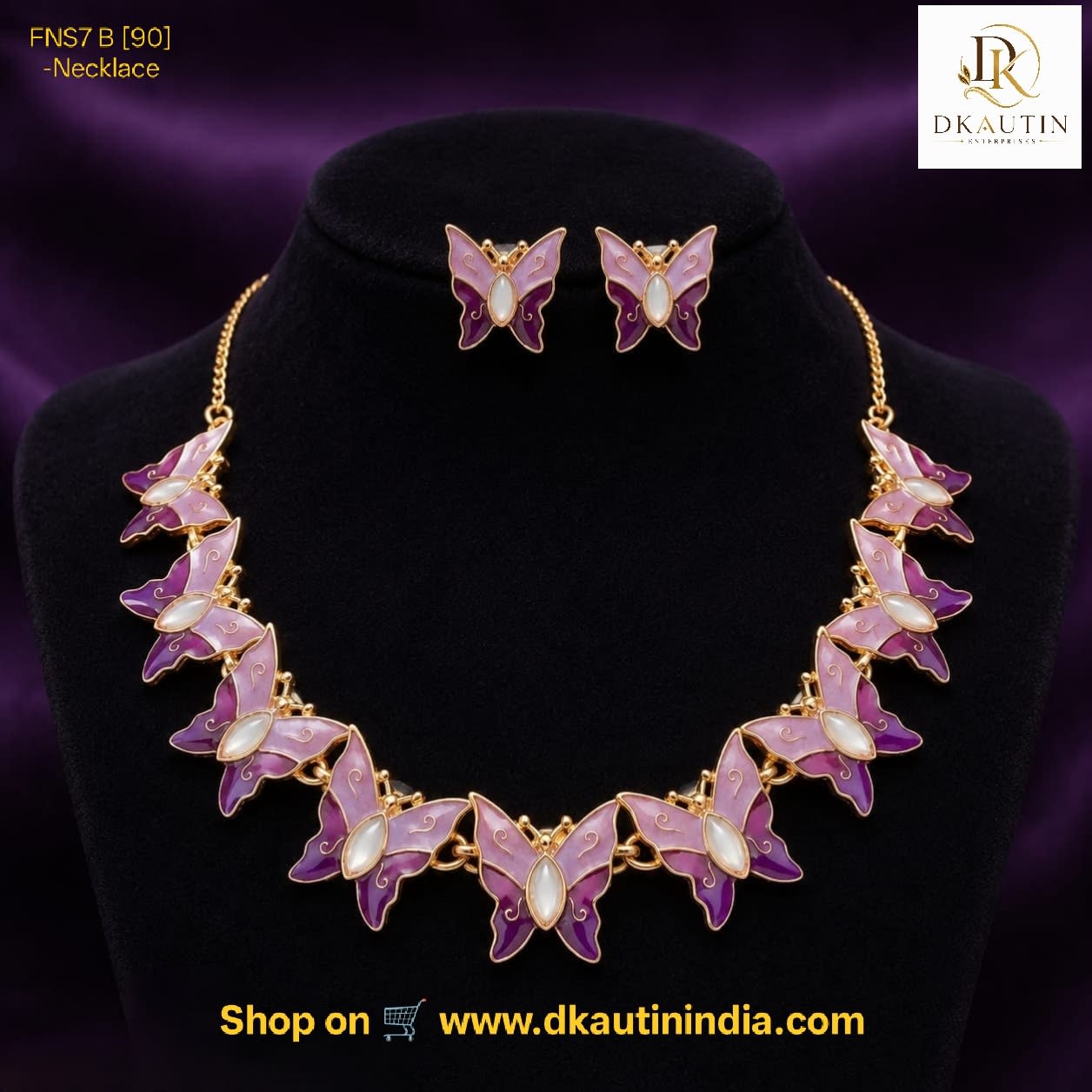Shringarika Purple Butterfly Pearl-Style Necklace Set for Women, shop online in India