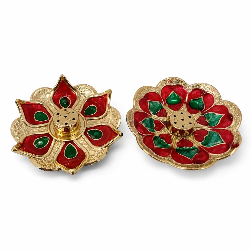 Decorative Agarbatti Stand Holder for Pooja | Floral Incense Stick Burner | Metal Finish Ash Catcher | Home Temple Accessory | Pack of 2 — wholesale price India