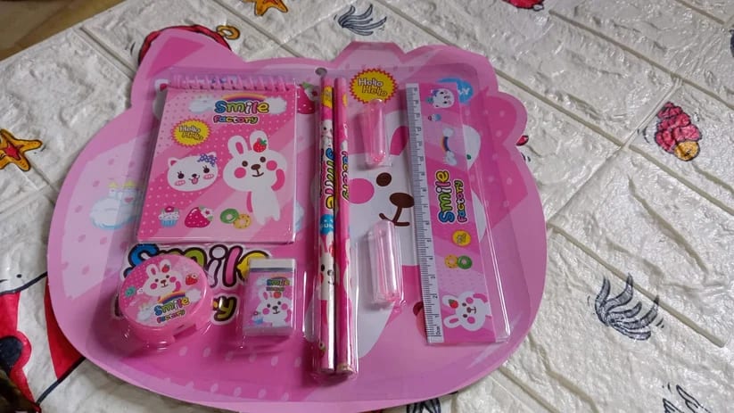 Pink Cartoon Kids Stationery Kit – Complete School Set, thumbnail 4