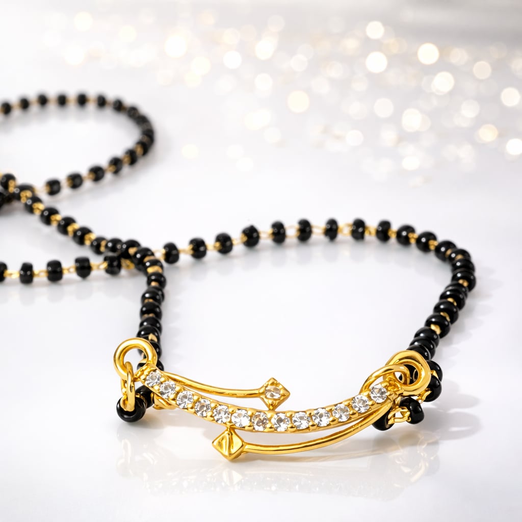 Gold Plated Crystal Mangalsutra for Women | Elegant Black Bead Traditional Mangalsutra Necklace, shop online in India