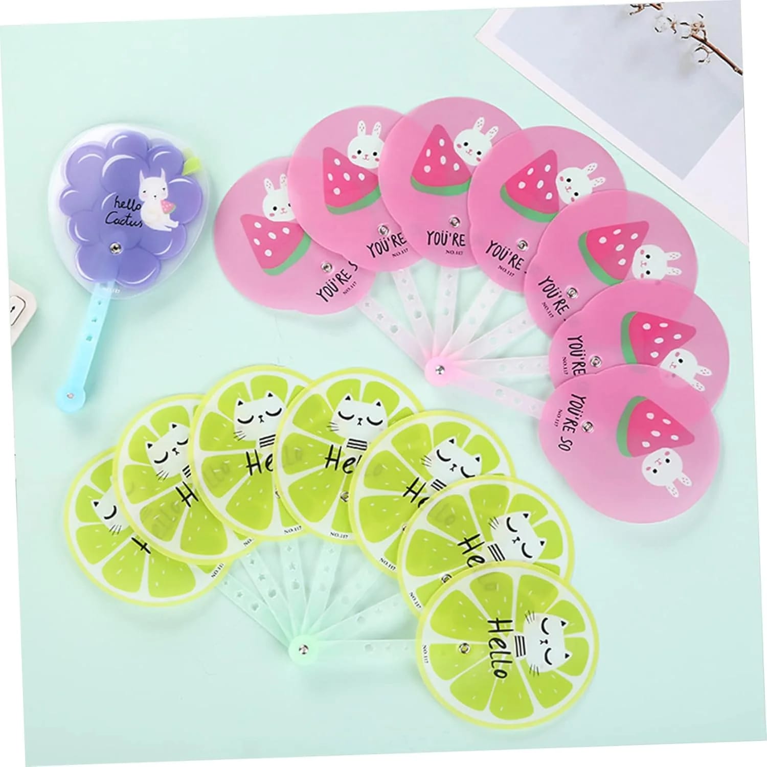 Cute Cartoon Mini Folding Hand Fan for Kids | Portable Summer Pocket Fan | Fruit & Animal Theme | Random Design | Pack of 2 — wholesale price India