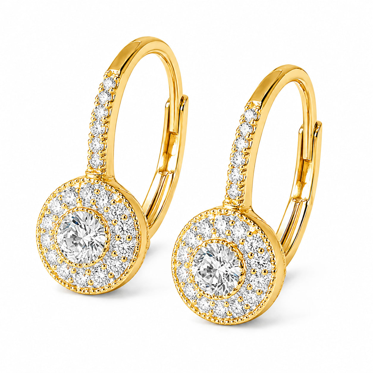 Gold-Tone Round Halo Crystal Hoop Earrings for Women & Girls | Elegant Leverback Earrings, thumbnail 2
