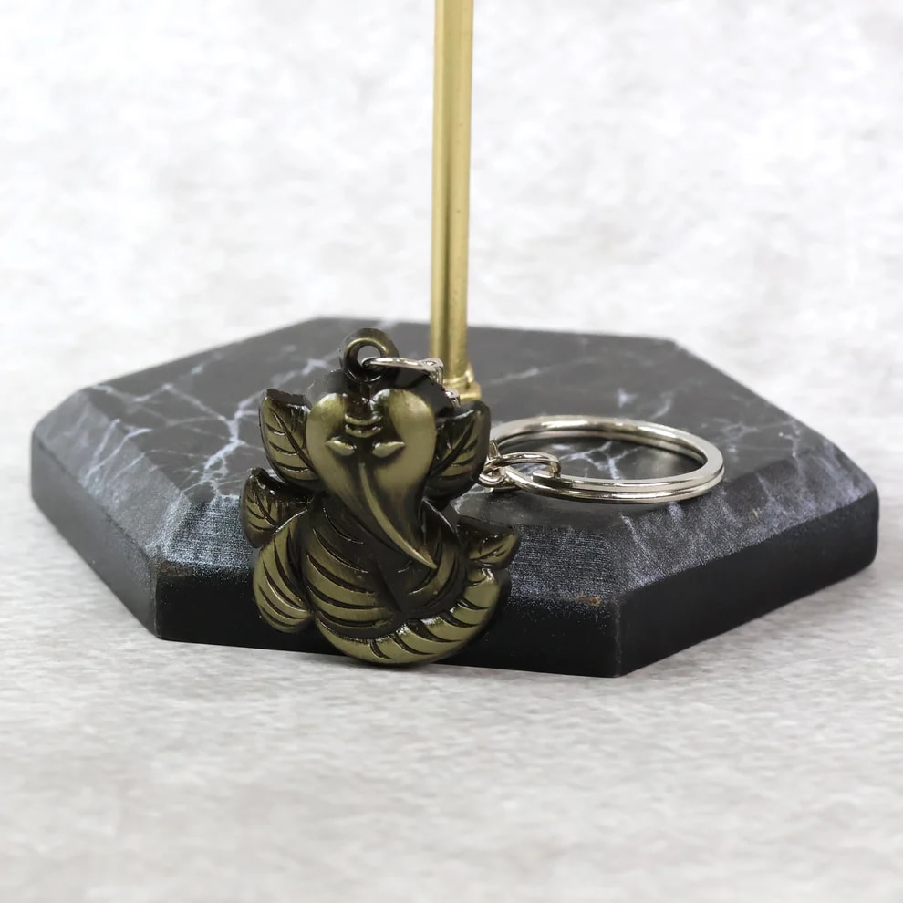 Lord Ganesha Metal Keychain | Ganpati Bappa Key Ring for Car, Bike, House & Office Keys | Antique Finish Religious Key Holder, thumbnail 3