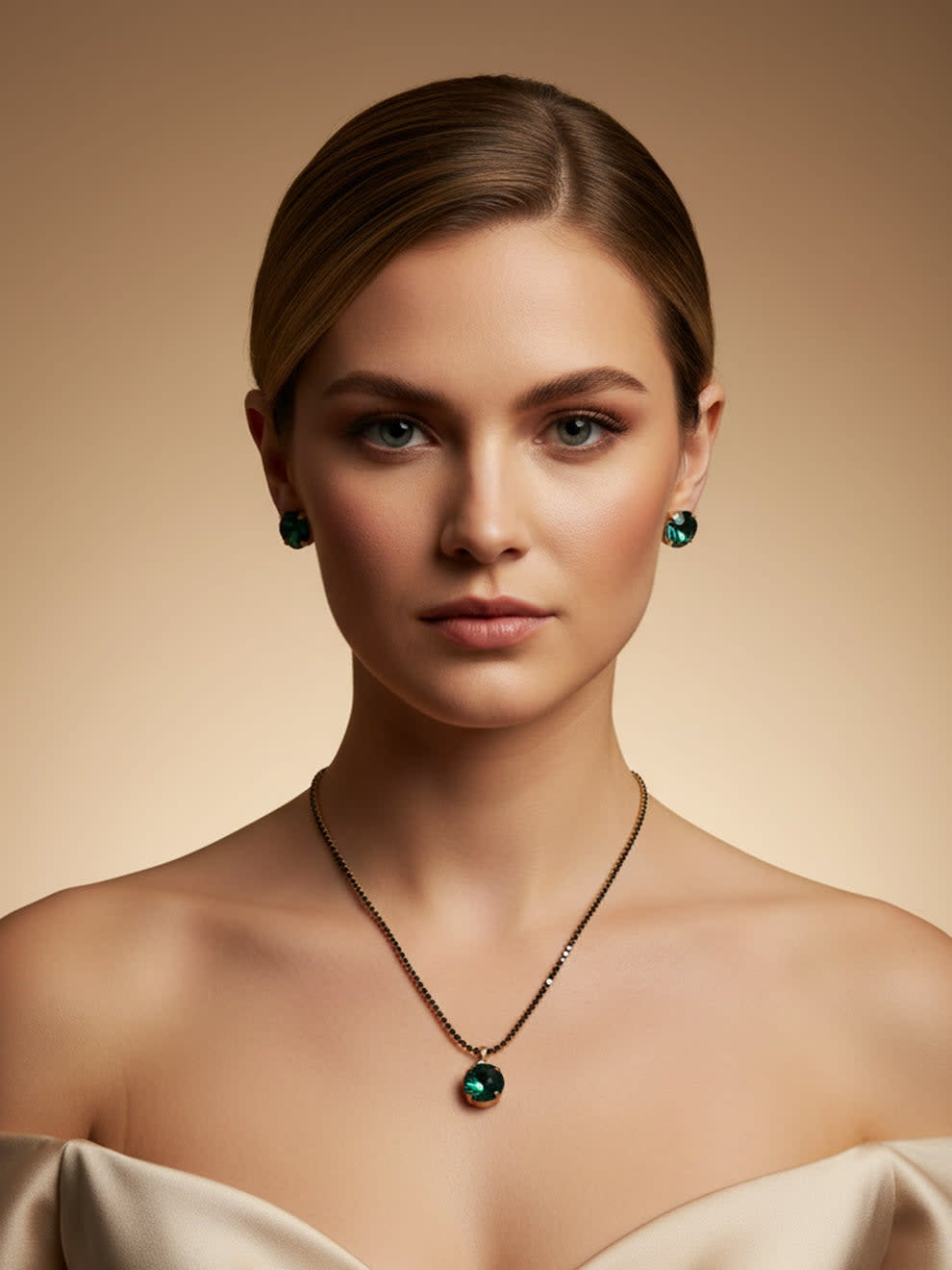 Shringarika Yusra Gold-Tone Green Oval Necklace Set, thumbnail 2