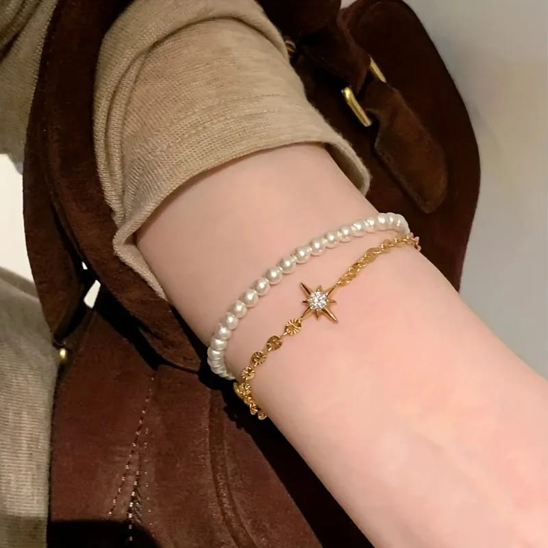 Gold Plated Starburst Crystal Bracelet for Women & Girls | Adjustable Minimalist Chain Bracelet, thumbnail 2