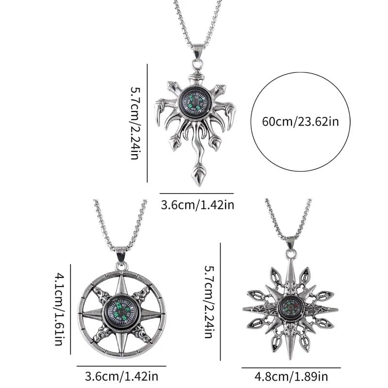 Vintage Compass Star Pendant Necklace for Women & Men | Silver-Tone Statement Chain Necklace, thumbnail 4