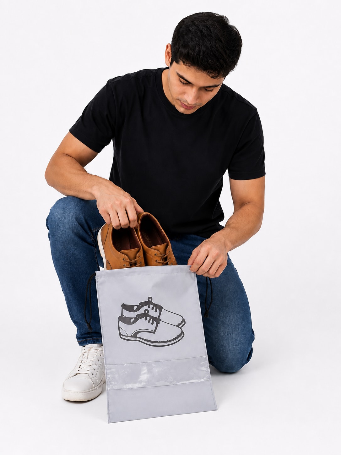 Pack of 5 Non-Woven Shoe Storage Bags with Transparent Window | Drawstring Travel Shoe Organizer | Dustproof Multipurpose Shoe Pouches, thumbnail 2