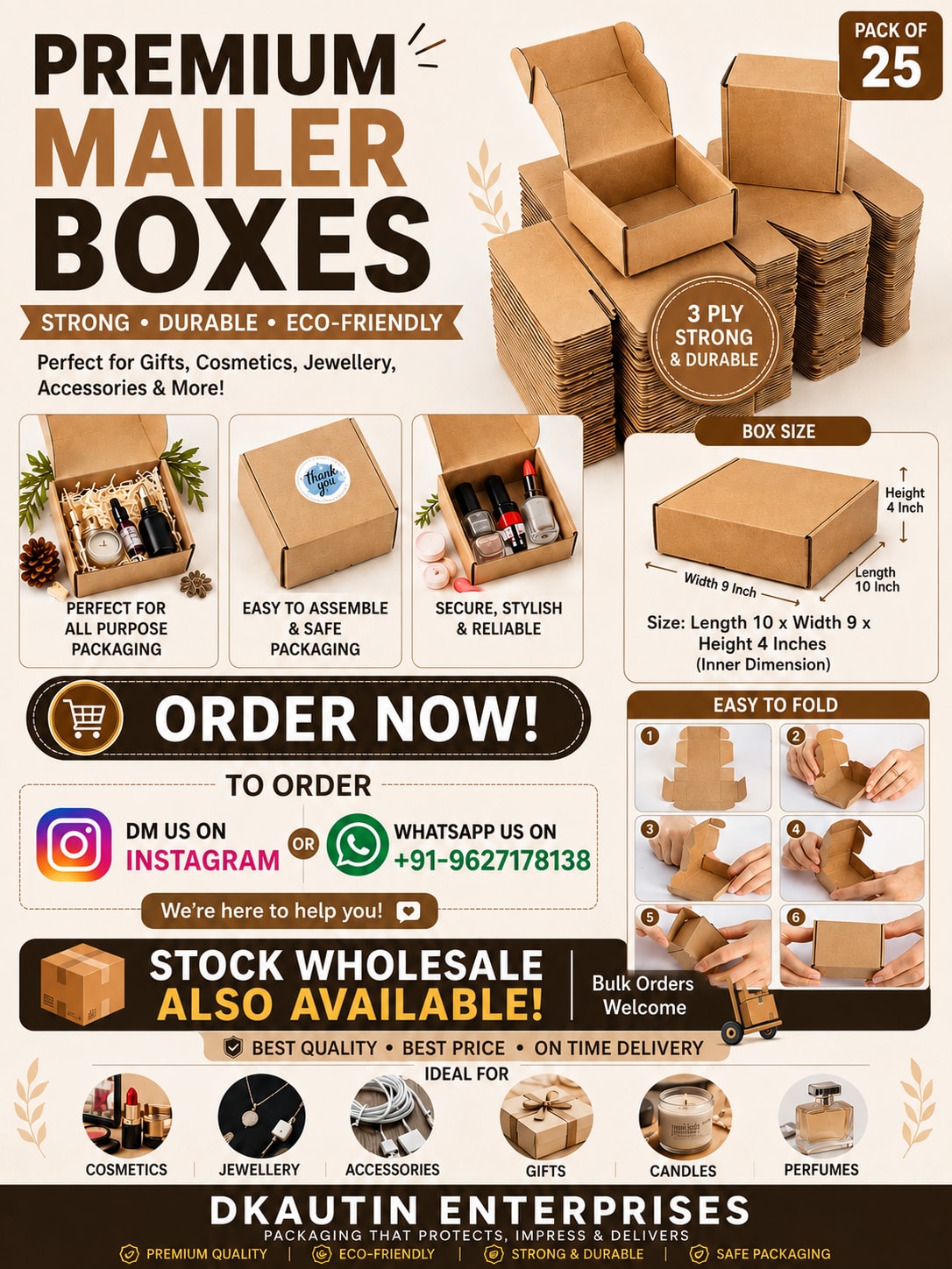 Buy 3 Ply Self Locking Mailer Box 10x9x4 Inch Online | Corrugated Packaging Box Pack of 25 Pcs, thumbnail 3