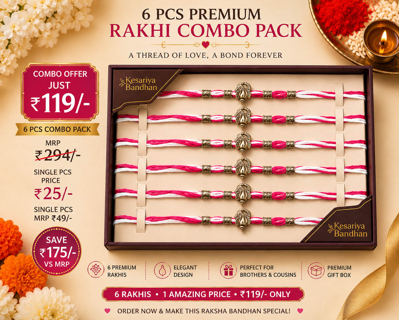 6 Premium Rakhis in One Beautiful Combo – Just ₹119, thumbnail 2
