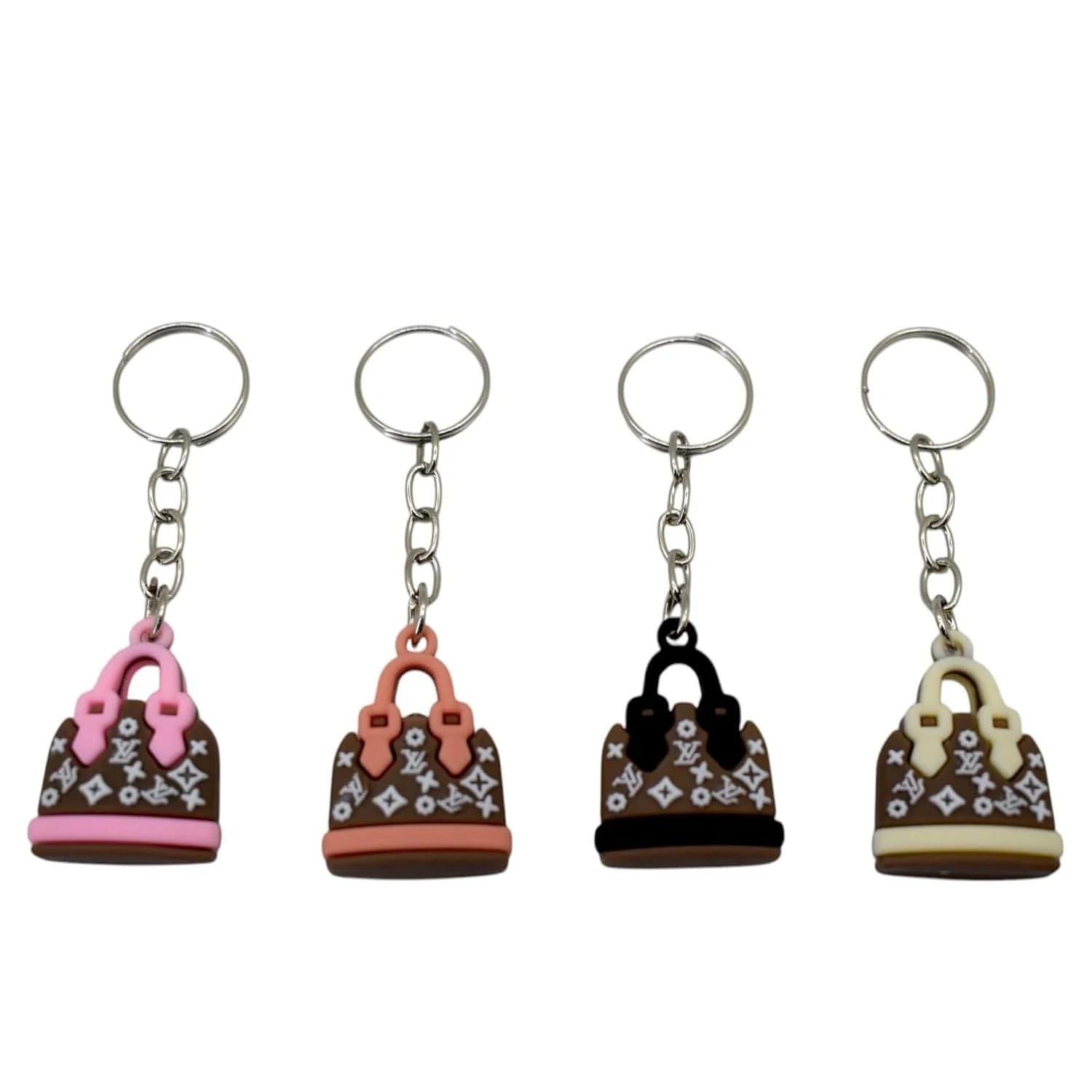 Pack of 4 Cute Handbag Shape PVC Rubber Keychains | Mini Purse Bag Charms for Keys, School Bags, Backpacks & Handbags | Multicolor Key Ring Set — wholesale price India