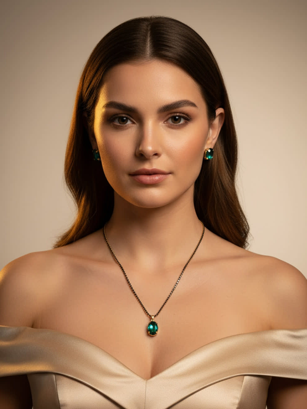 Shringarika Lucy Gold-Plated Green Stone Necklace Set, thumbnail 2