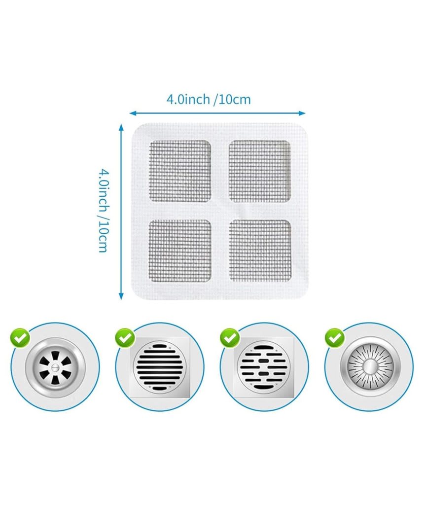 Self-Adhesive Floor Drain Hair Catcher Stickers (Pack of 10) | Disposable Waterproof Drain Filter Mesh for Bathroom, Kitchen & Wash Basin, thumbnail 3
