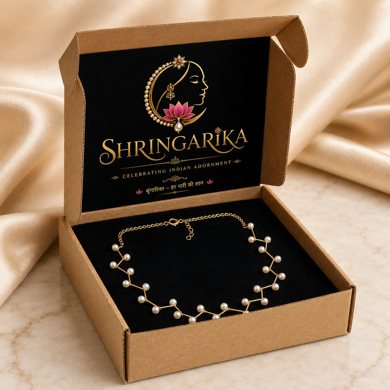 Shringarika Pearl-Style Vine Gold-Tone Necklace Set for Women, thumbnail 3