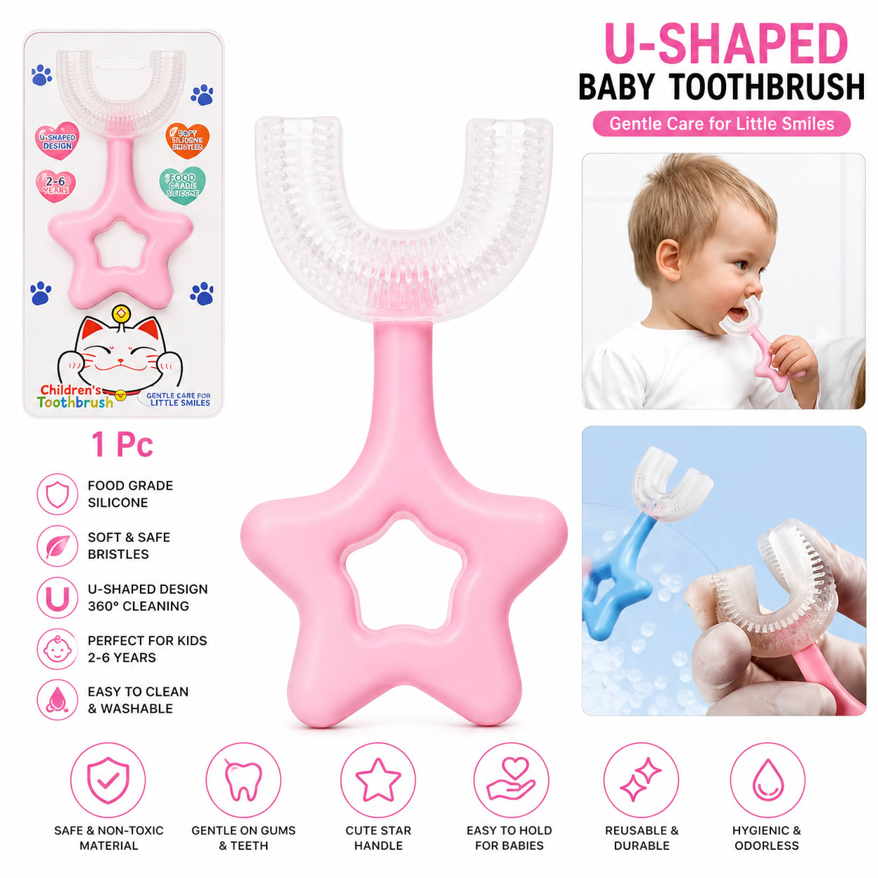 Baby Finger Toothbrush Silicone Teether Brush with Star Handle – Pack of 3, thumbnail 3