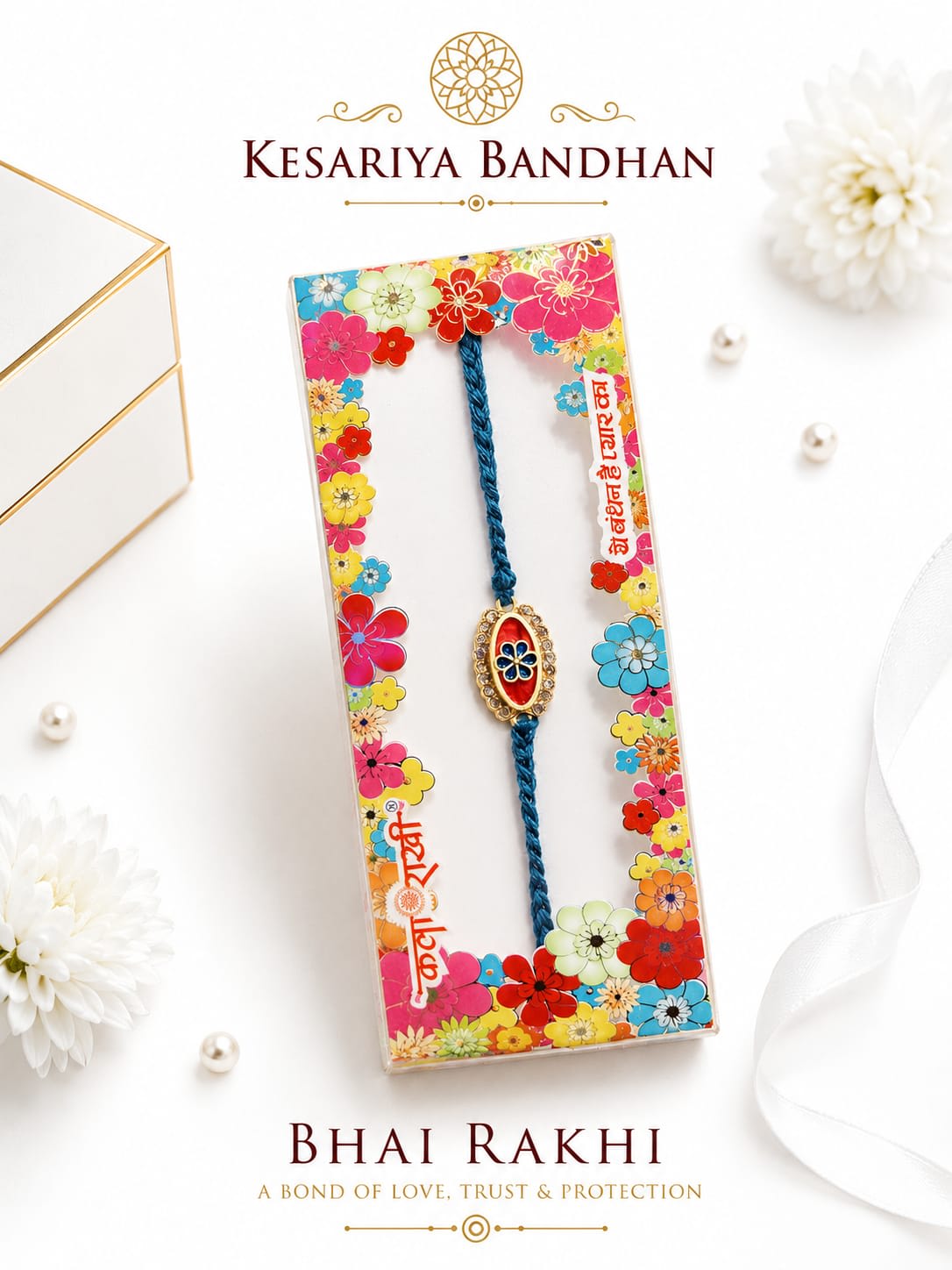 Premium Designer Bhai Rakhi with Floral Gift Card | Handmade Thread Rakhi for Brother | Traditional Raksha Bandhan Rakhi | Pack of 1 — wholesale price India