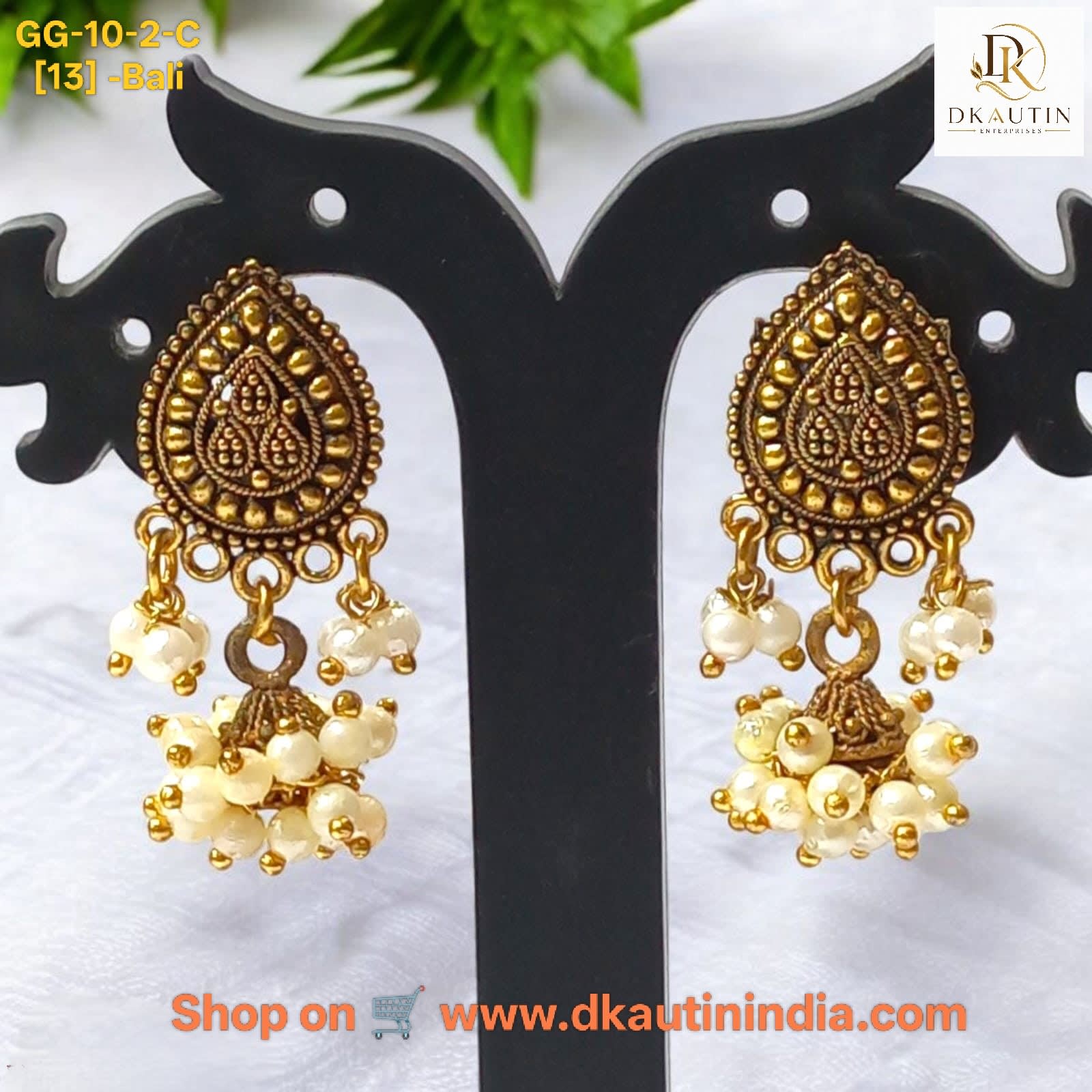 Shringarika Antique Gold-Tone Teardrop Jhumka Earrings with Pearl Beads for Women, shop online in India