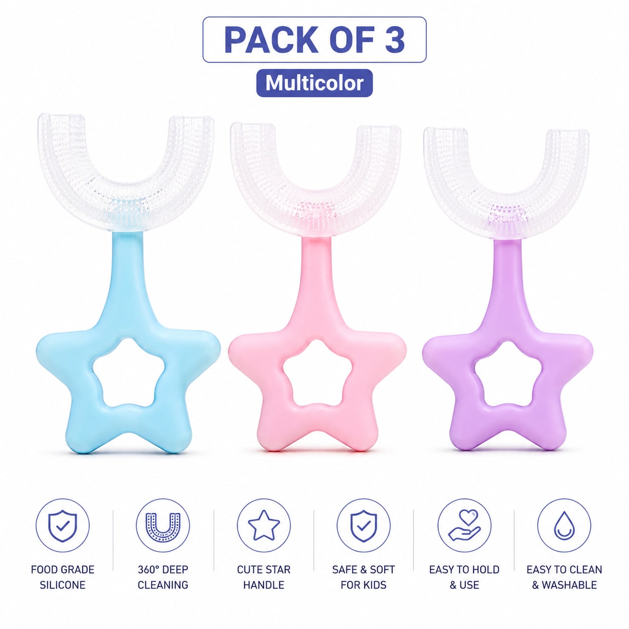 Baby Finger Toothbrush Silicone Teether Brush with Star Handle – Pack of 3 | 360° Soft Gum Cleaner | BPA Free Infant Oral Care Toothbrush for Babies & Toddlers — wholesale price India