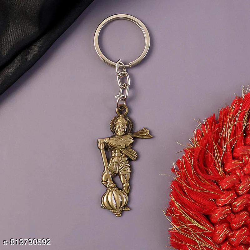 Hanuman Ji Metal Keychain | Bajrangbali Key Ring for Car, Bike, House & Office Keys | Antique Finish Religious Key Holder, thumbnail 2