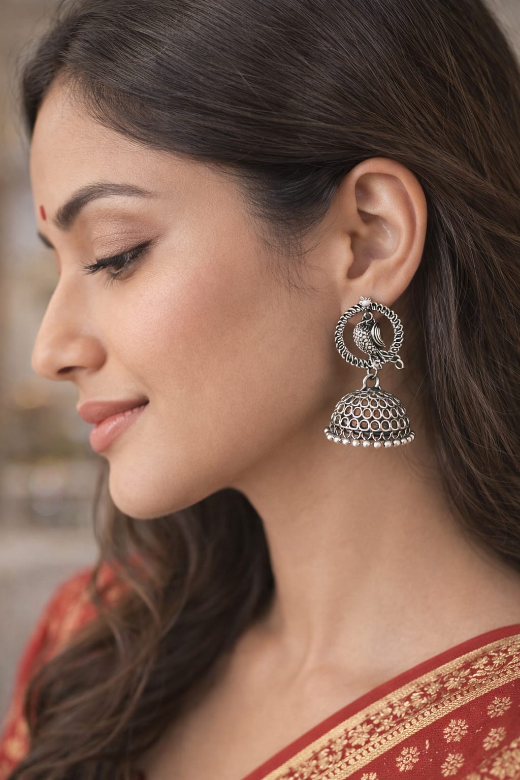 Shringarika Oxidised Silver Earrings Combo Pack of 3 for Women & Girls | Kashmiri Jhumka, thumbnail 4