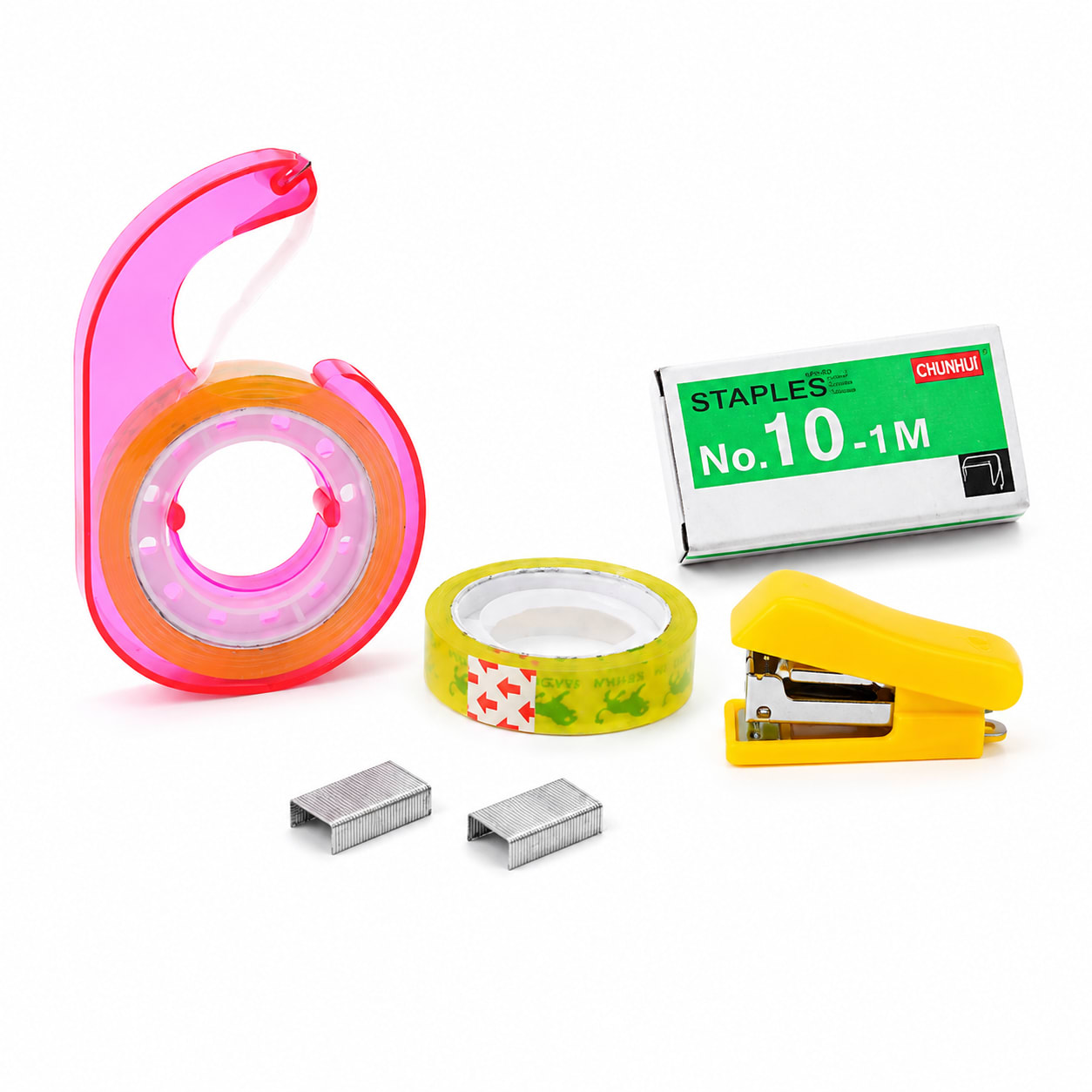 Mini Stationery Kit Set with Stapler, 2 Transparent Tape Rolls, Tape Dispenser & Staple Pins | Office, School & Home Supplies (5 Pieces), thumbnail 2