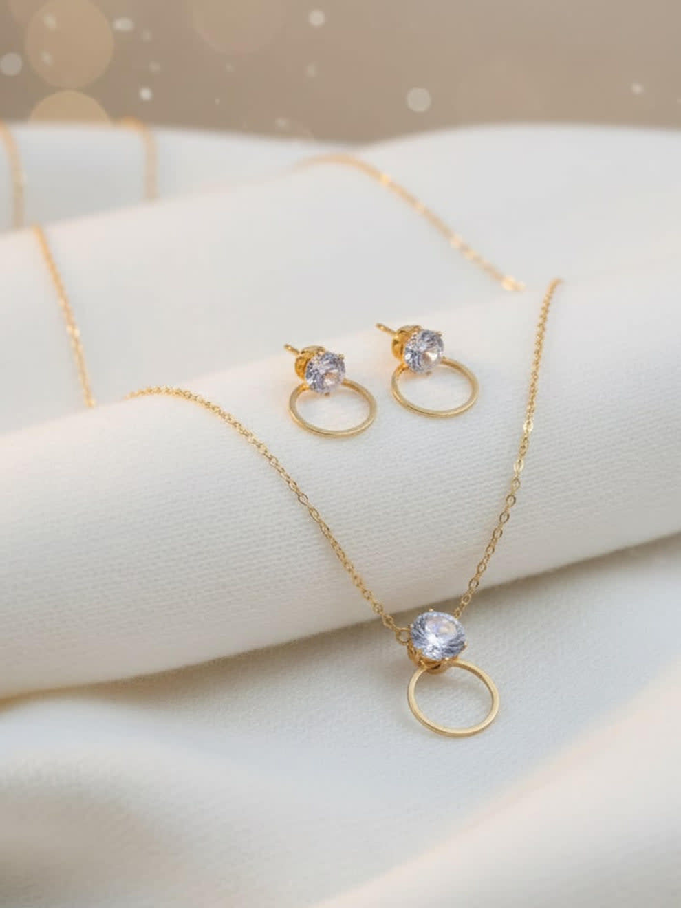 Shringarika Solitaire Circle Pendant Necklace & Earring Set, shop online in India