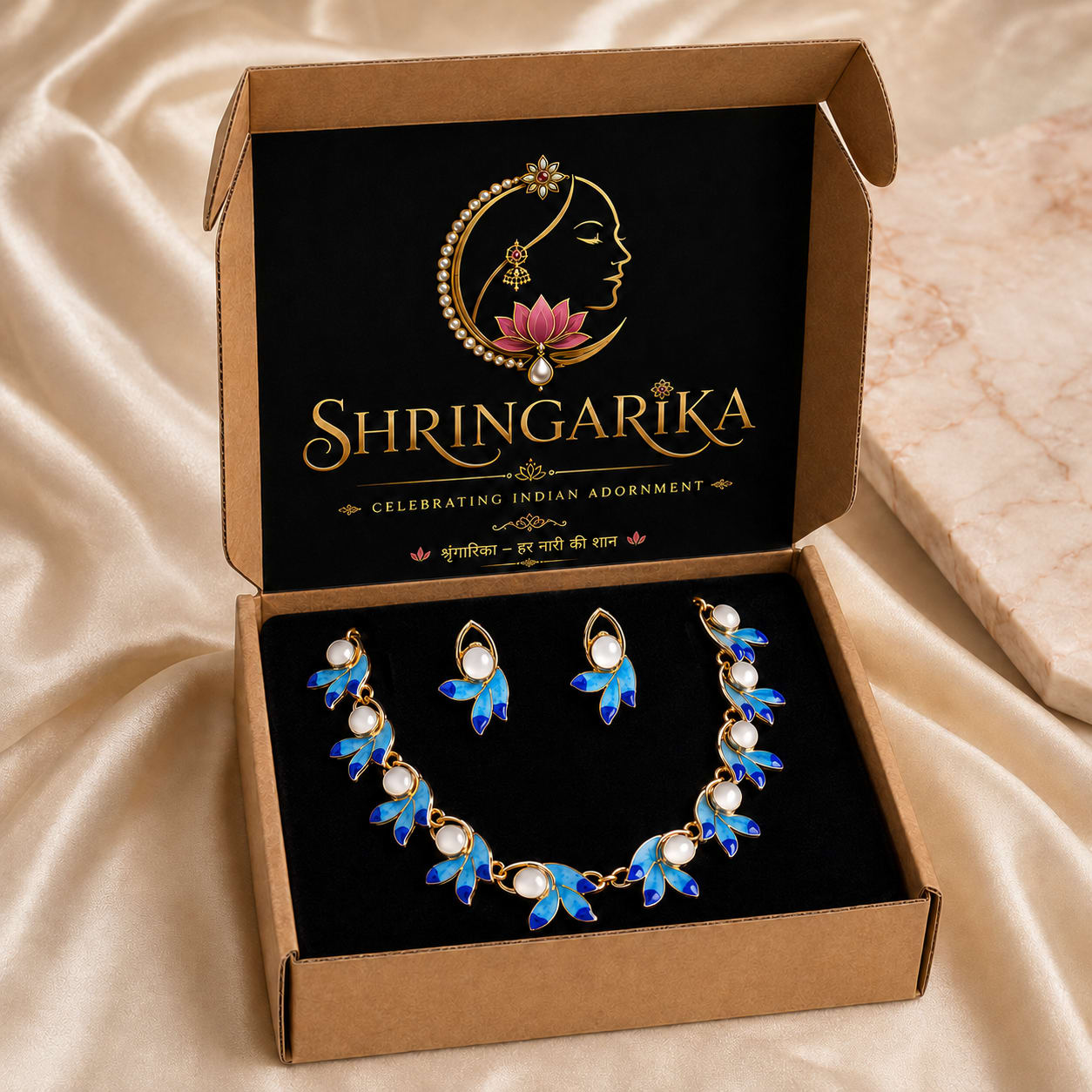 Blue Leaf Pearl Necklace Set for Women | Shringarika, thumbnail 4