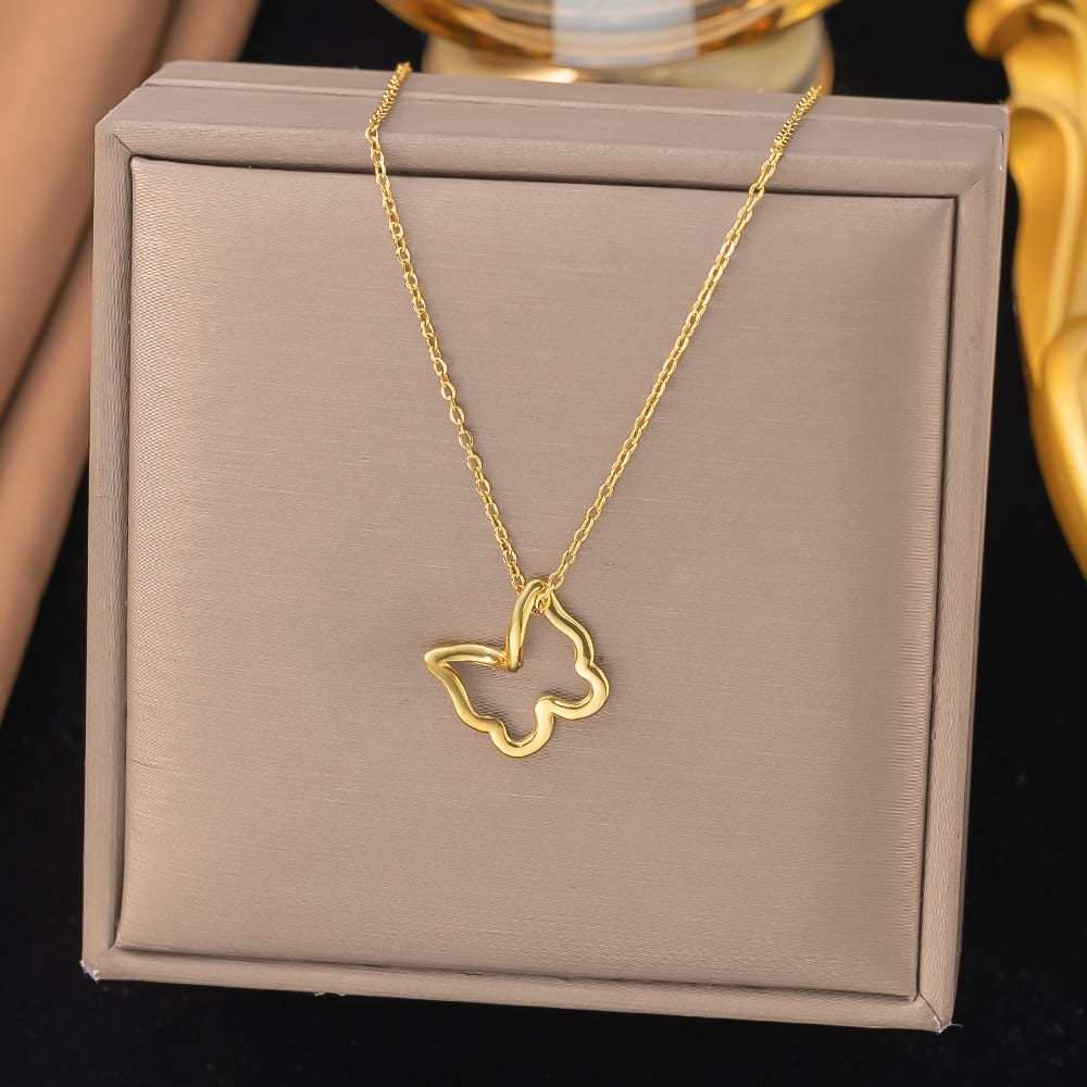 Gold Plated Butterfly Pendant Necklace for Women & Girls | Minimalist Korean Style Fashion Chain | Pack of 1 — wholesale price India