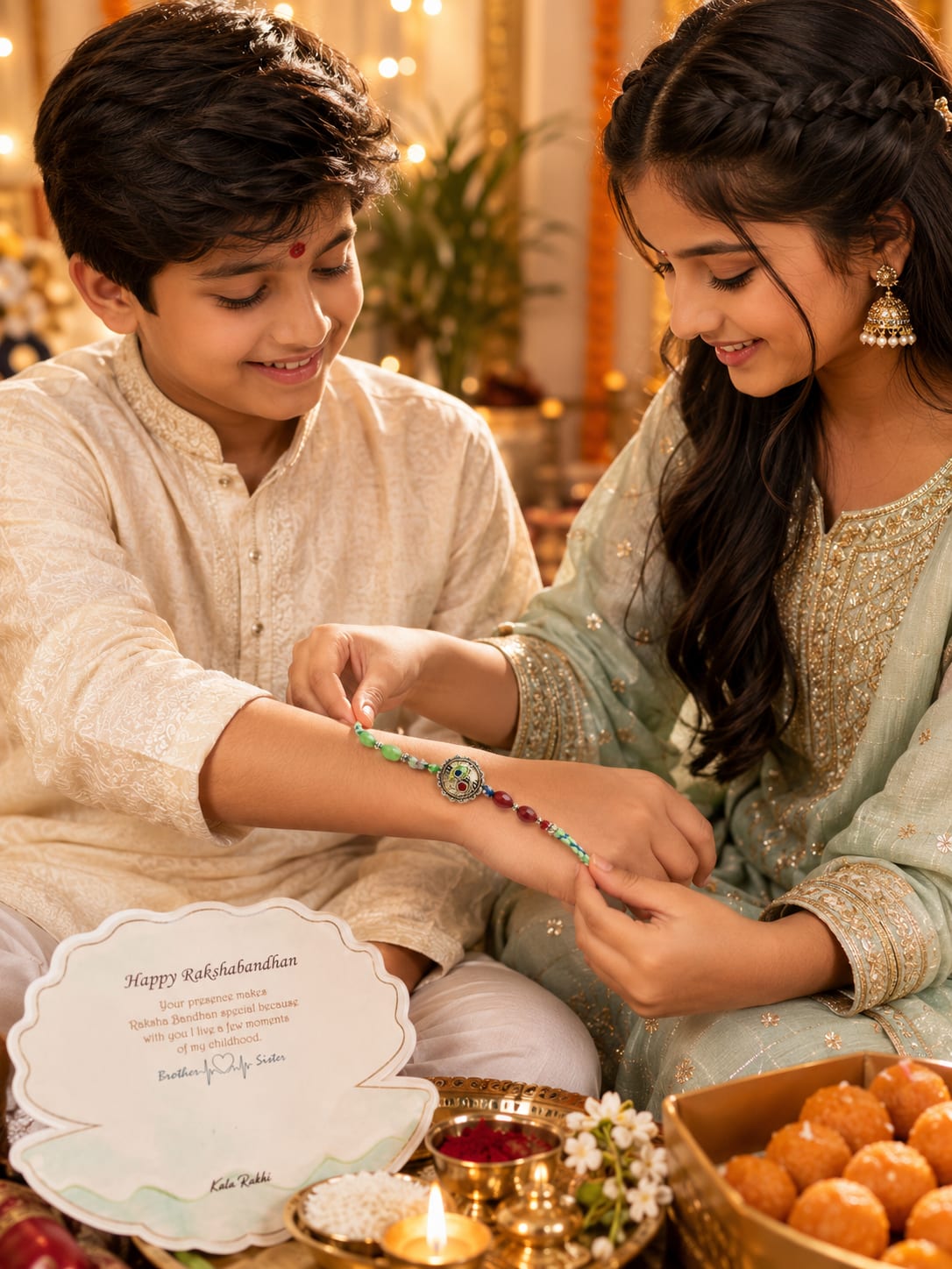 Premium Peacock Designer Bhai Rakhi with Decorative Raksha Bandhan Greeting Card | Handmade Thread Rakhi for Brother | Traditional Festival Gift | Pack of 1, thumbnail 2