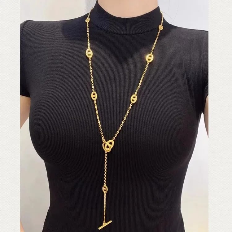 Gold Plated Y-Shaped Long Pendant Chain Necklace for Women & Girls | Elegant Korean Style Fashion Necklace, shop online in India
