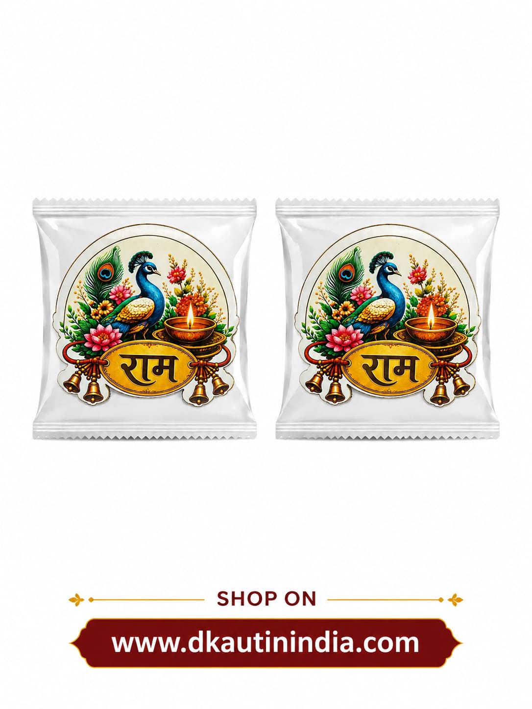 Pack of 2 Premium Roli Chawal Pouch with Peacock Design for Pooja, Tilak, Raksha Bandhan & Religious Ceremonies — wholesale price India