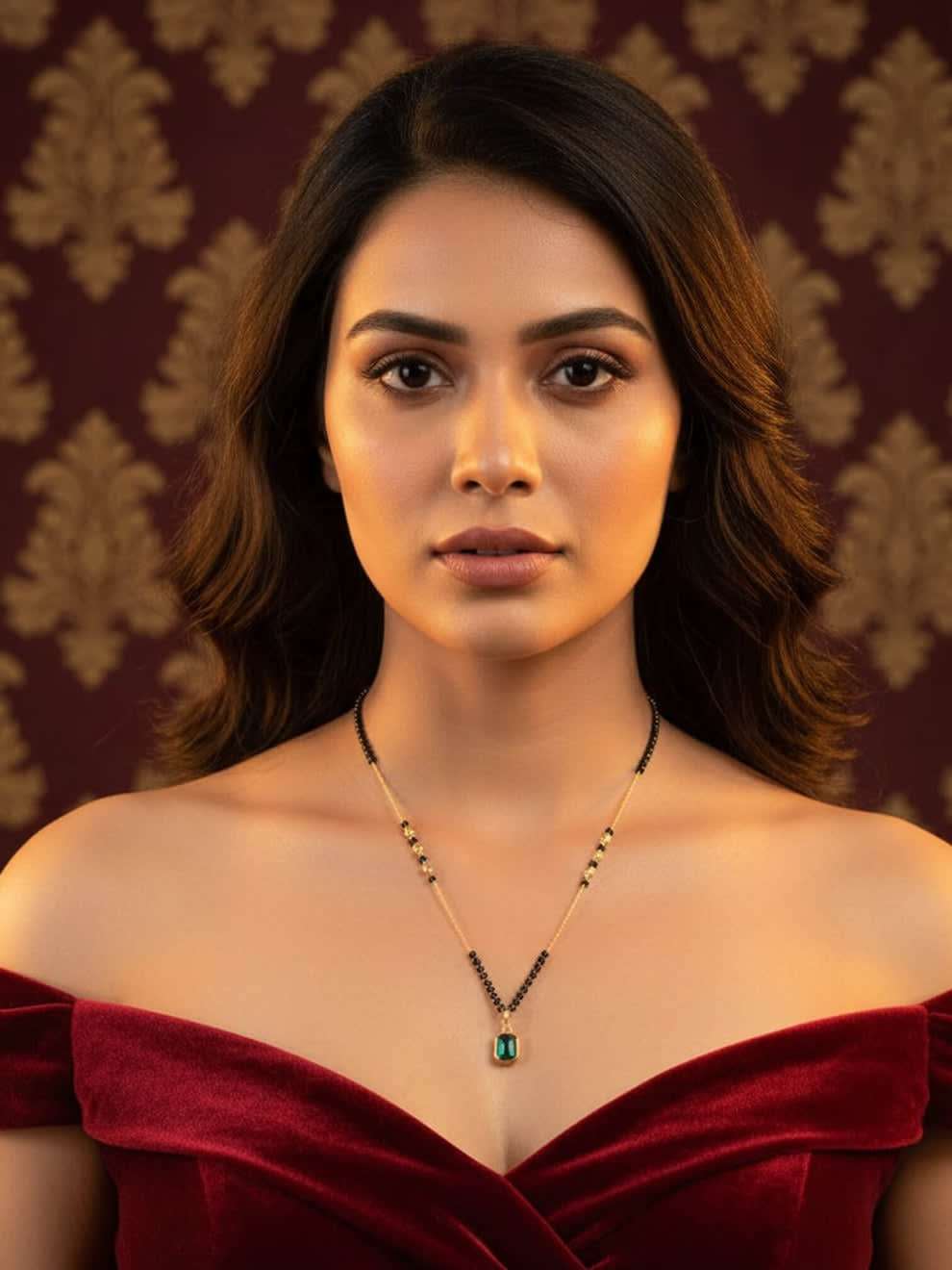 Shringarika Janelle Green Stone Pendant Mangalsutra, thumbnail 2