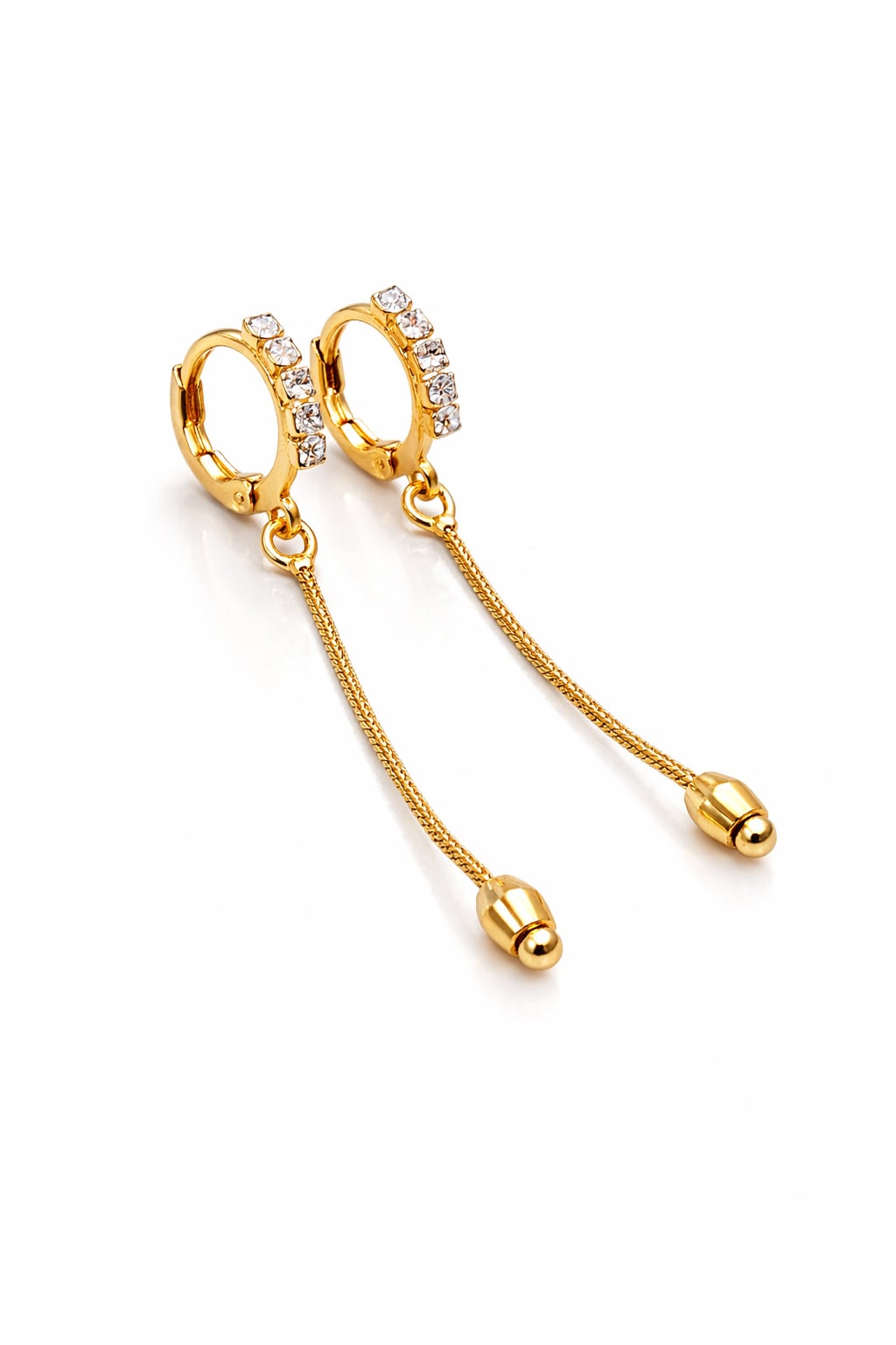 Gold Plated Crystal Tassel Hoop Earrings for Women | Elegant Long Chain Dangle Earrings, shop online in India