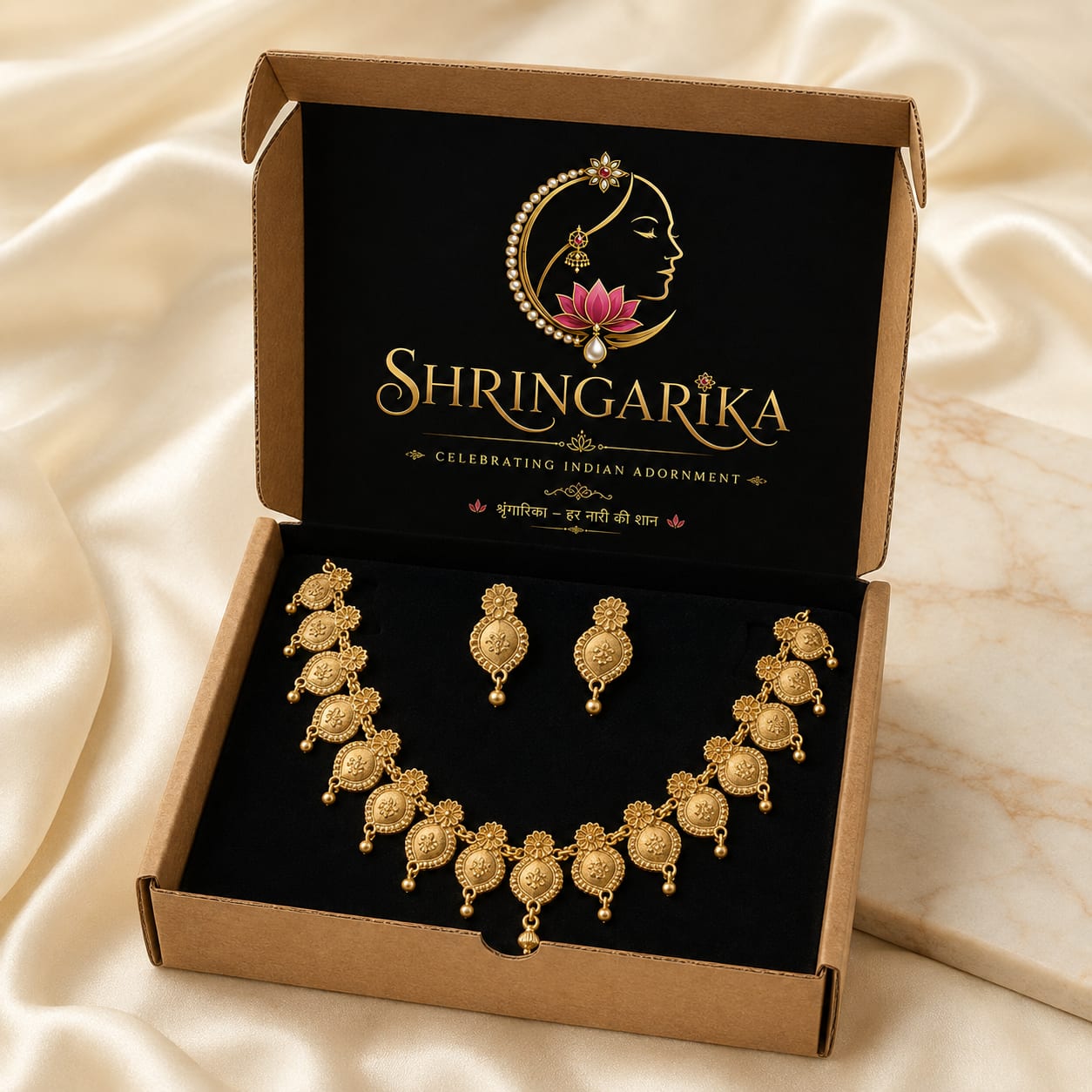Shringarika Traditional Gold-Tone Coin Necklace Set for Women, thumbnail 3