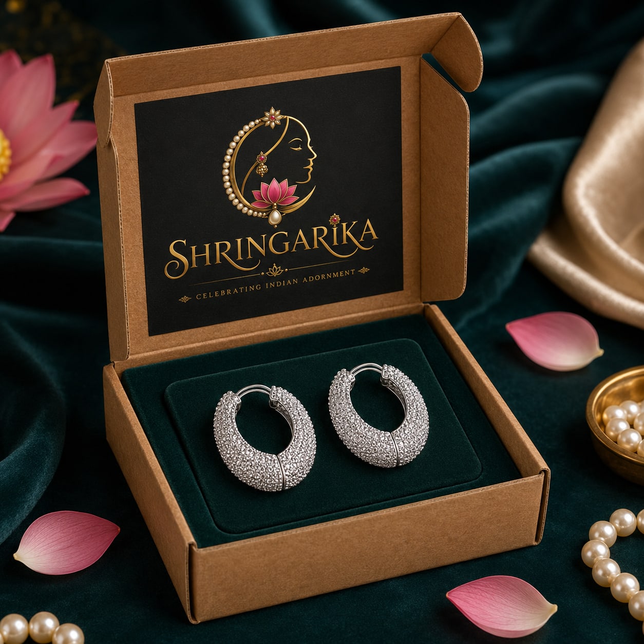 Shringarika Modern Textured Chrome-Plated Bali Hoop Earrings for Women by Dkautin Enterprises, thumbnail 3