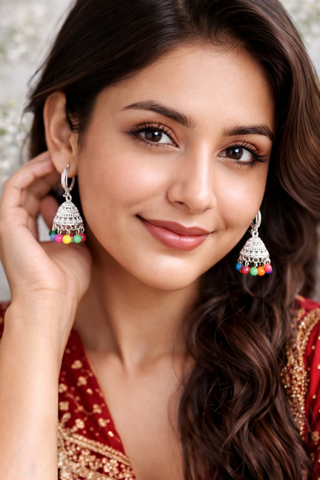 Oxidised Silver Plated Multicolor Jhumka Hoop Earrings for Women | Traditional Ethnic Dangler Earrings, thumbnail 2