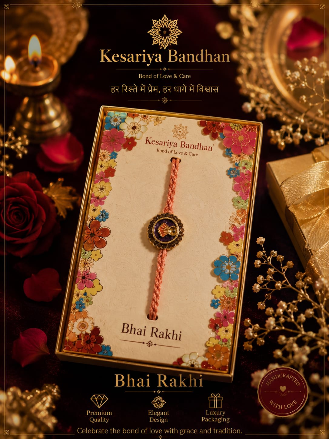 Premium Designer Bhai Rakhi with Decorative Gift Box | Handmade Thread Rakhi for Brother | Traditional Raksha Bandhan Gift | Pack of 1 — wholesale price India