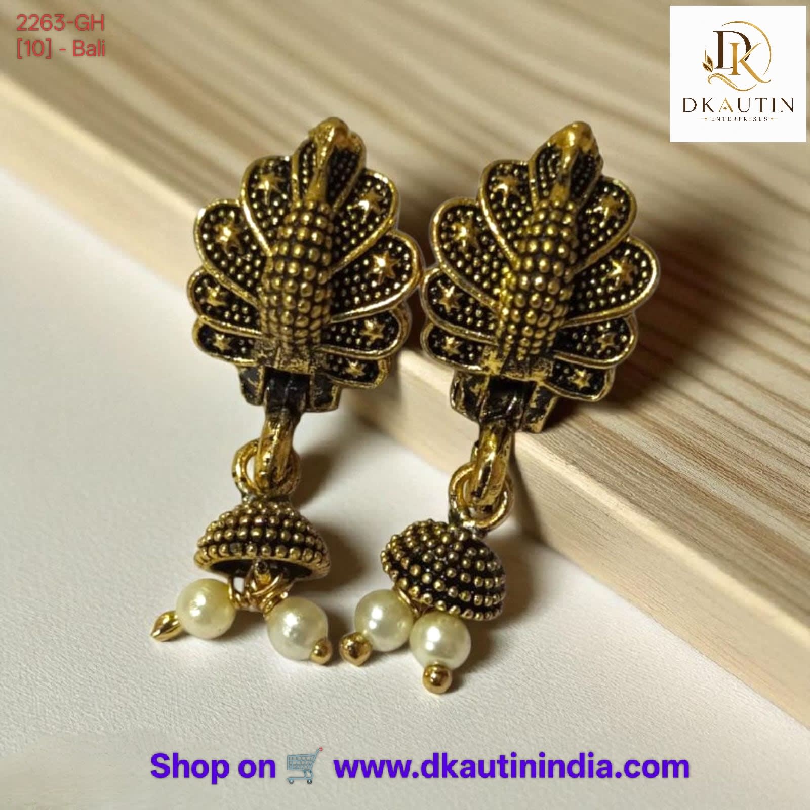 Antique Gold Peacock Jhumka with Pearl Beads | Shringarika, shop online in India