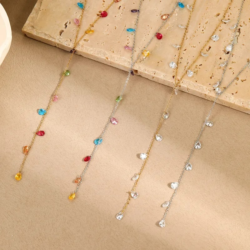 Gold & Silver Crystal Drop Tassel Necklace for Women & Girls | Elegant Long Chain Pendant Necklace | Pack of 1 (Random Design), thumbnail 2