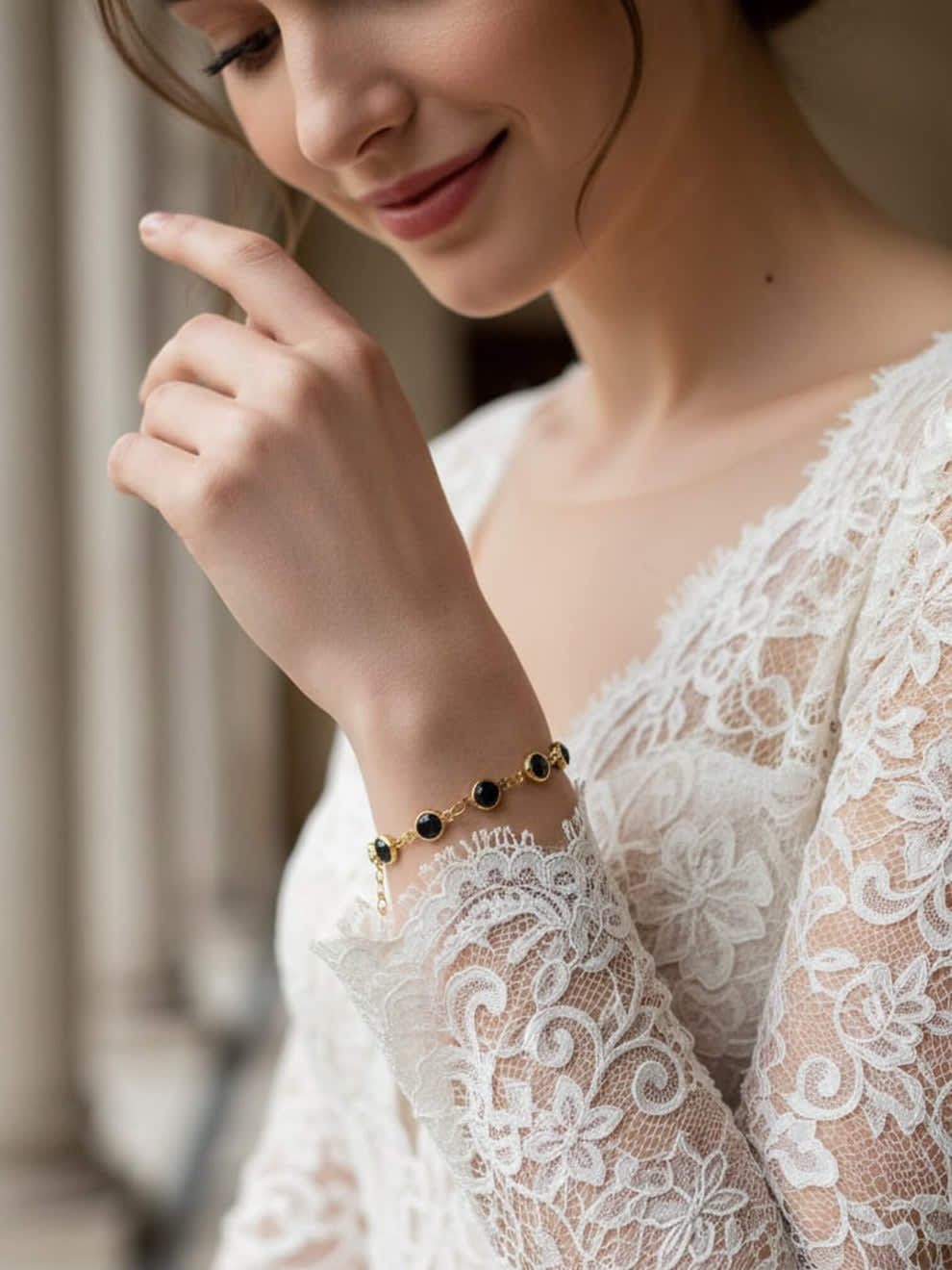 Shringarika Della Black Stone Gold-Tone Bracelet, thumbnail 2