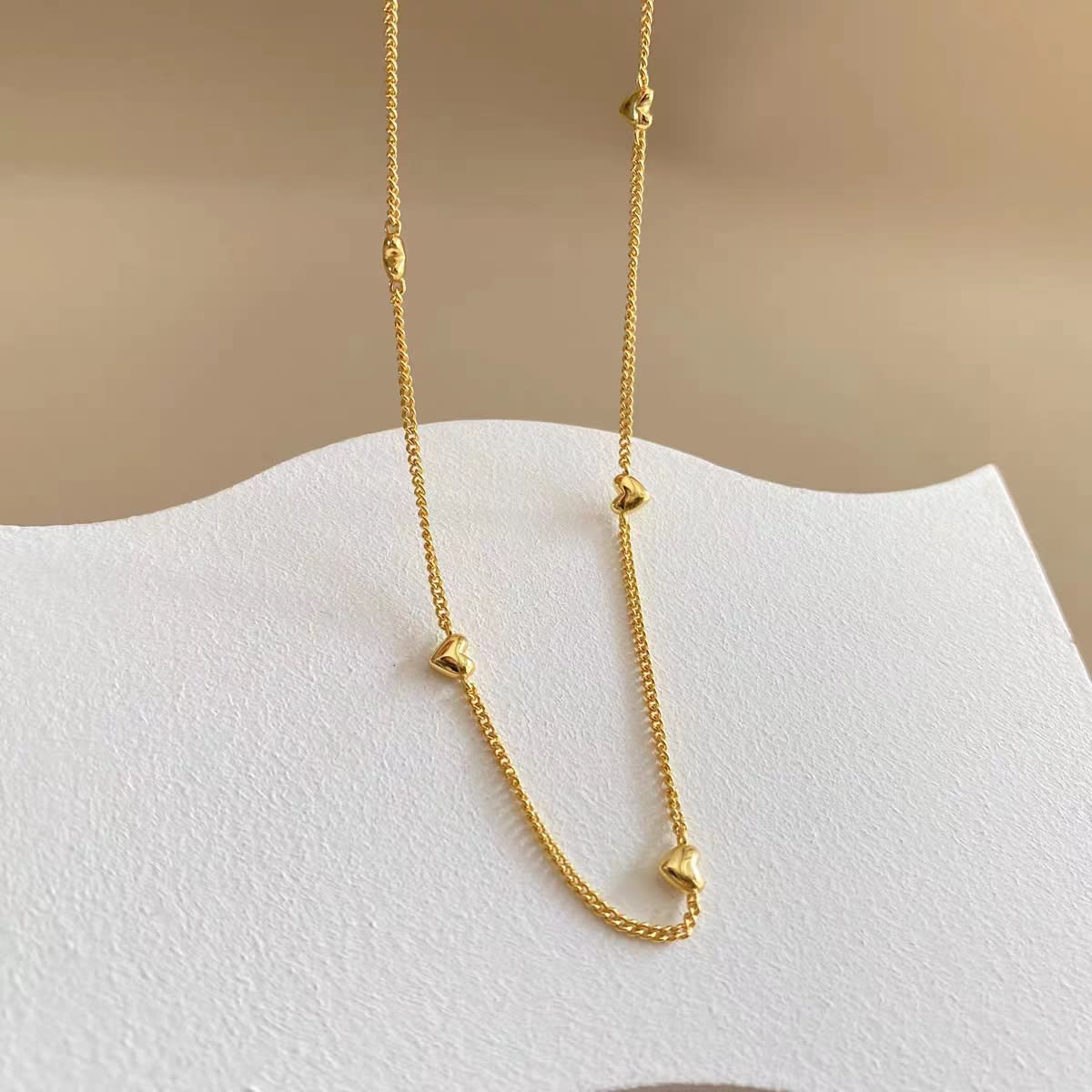 Gold Plated Heart Bead Chain Necklace for Women & Girls | Minimalist Everyday Fashion Necklace | Pack of 1, thumbnail 2