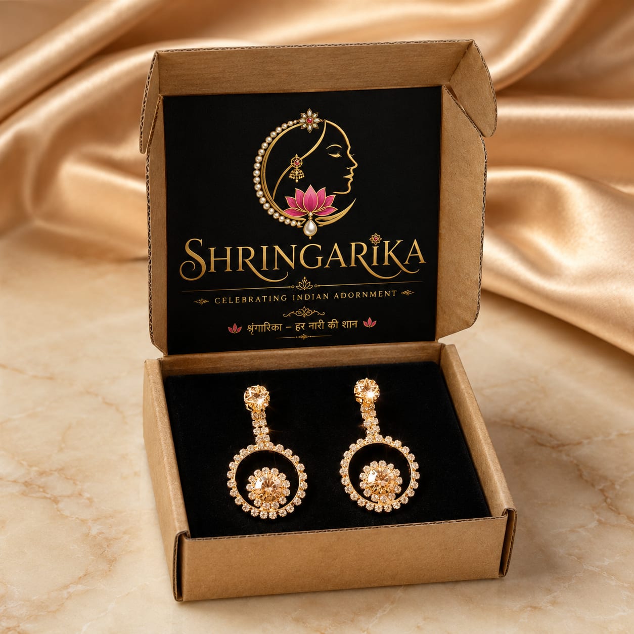 Shringarika Rose Gold-Tone Crystal Circular Drop Earrings for Women by Dkautin Enterprises, thumbnail 4