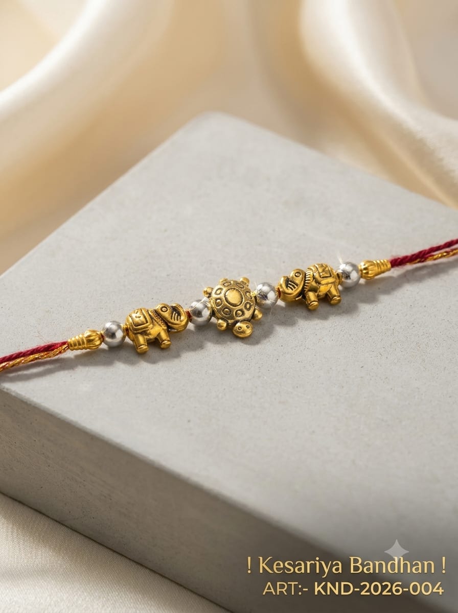 Gold Premium Elephant & Tortoise Charm Rakhi, shop online in India