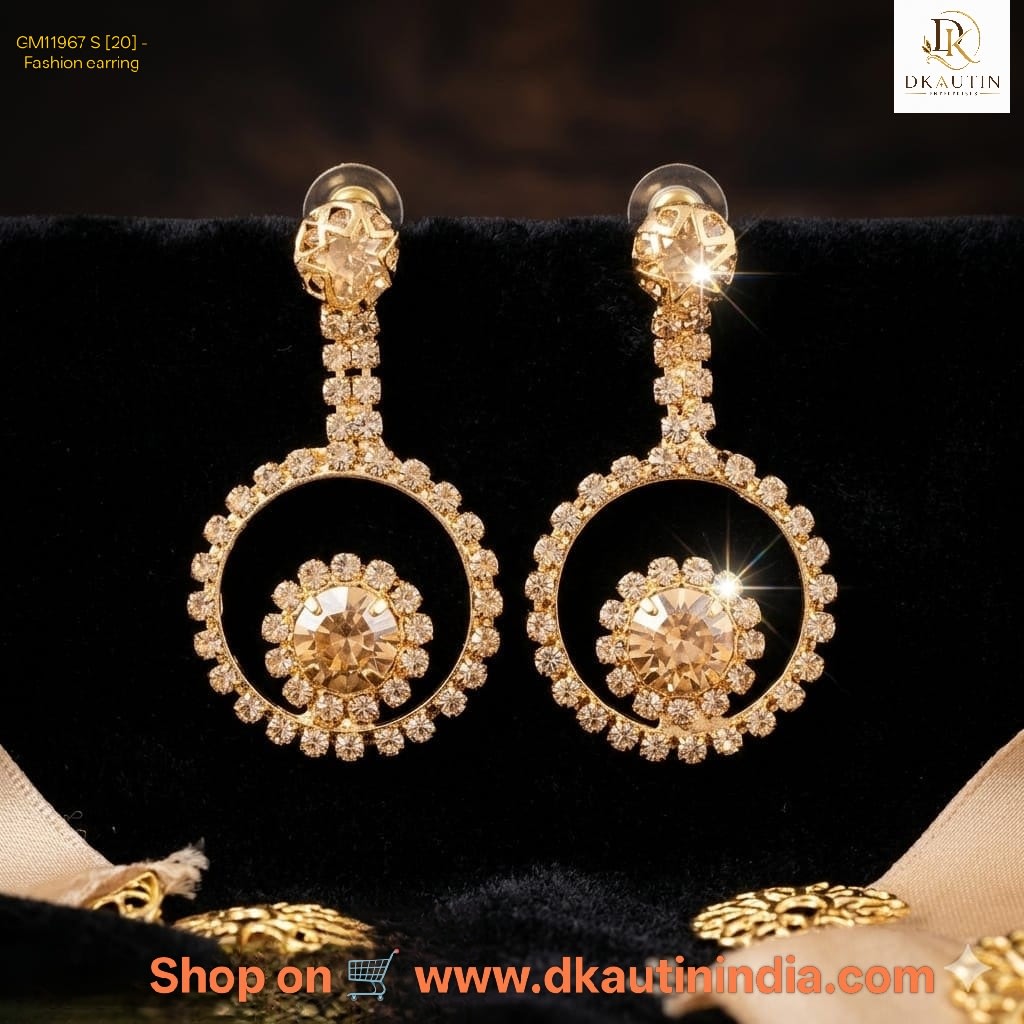 Shringarika Rose Gold-Tone Crystal Circular Drop Earrings for Women by Dkautin Enterprises, shop online in India