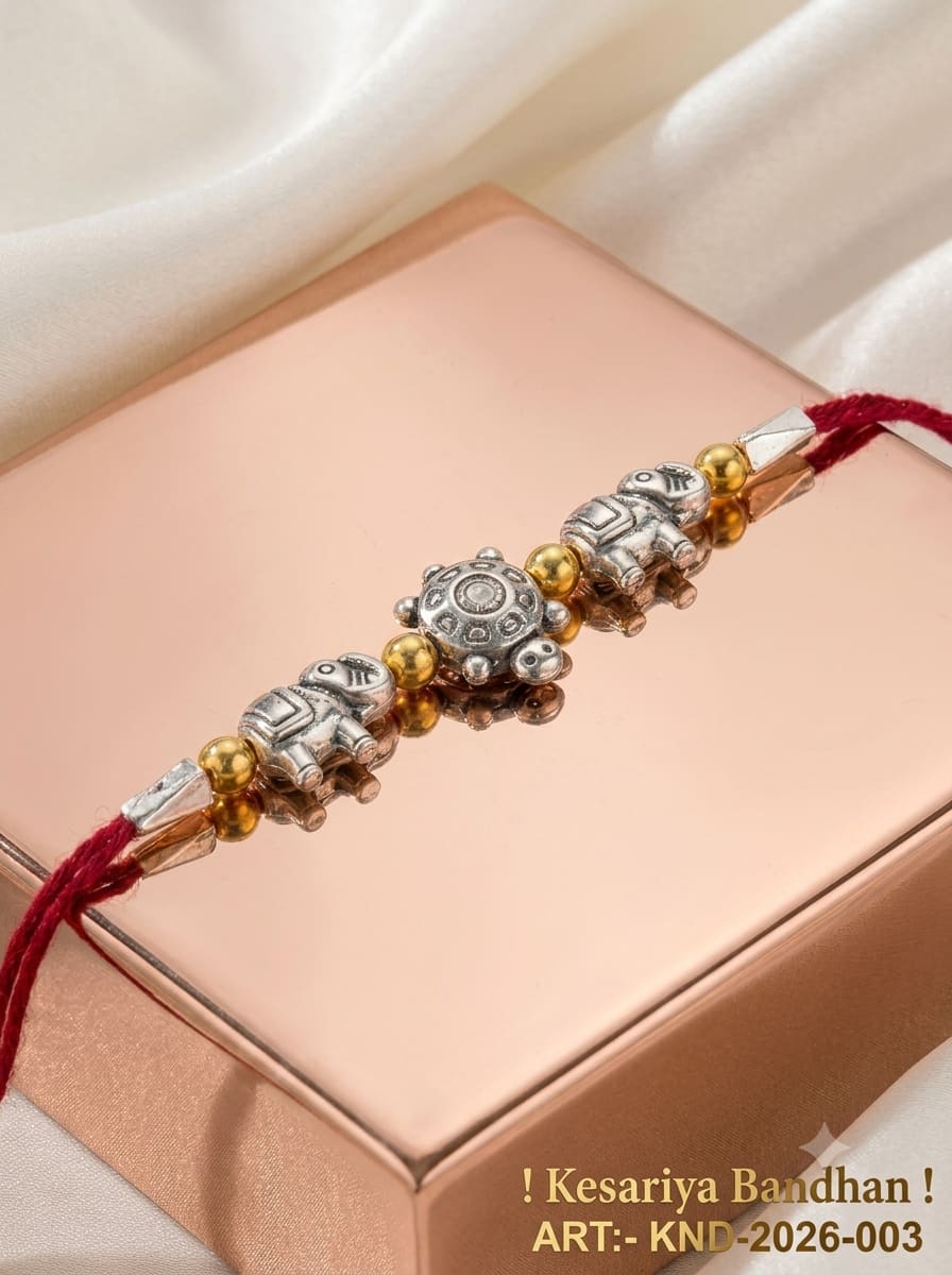 Premium Elephant & Tortoise Charm Rakhi, thumbnail 2