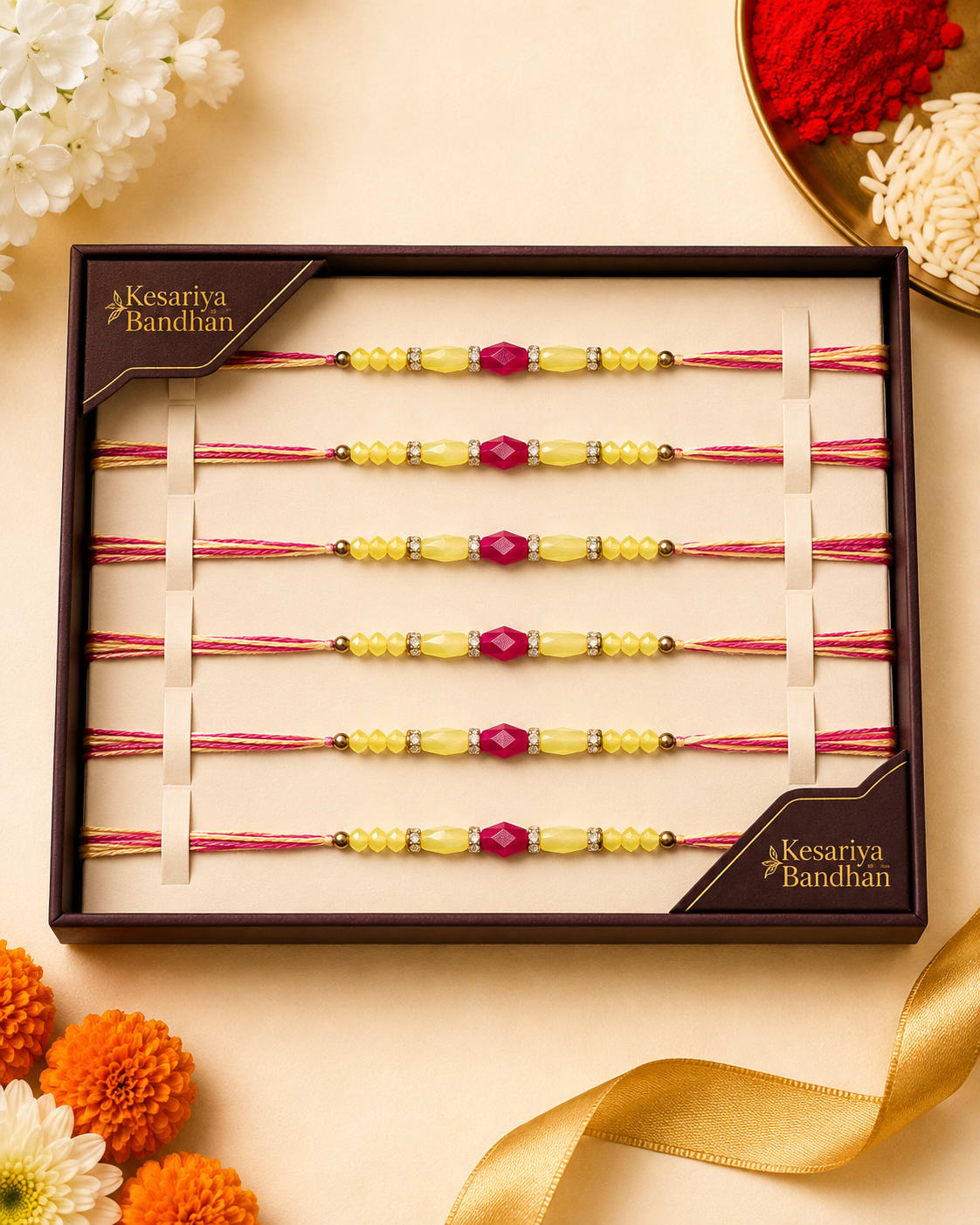 Designer Rakhi for Brother | Pink & White Premium Rakhi- Kesariya Bandhan, thumbnail 3