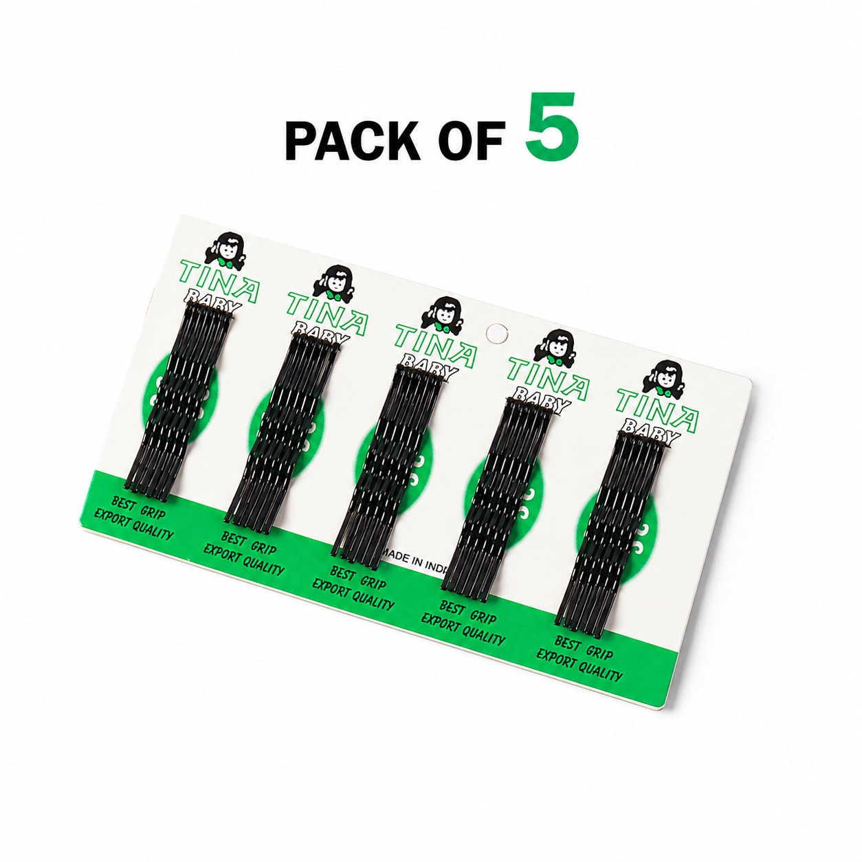 Pack of 5 Black Bobby Pins for Women & Girls | Strong Metal Hair Pins | Everyday Hair Styling Accessories — wholesale price India