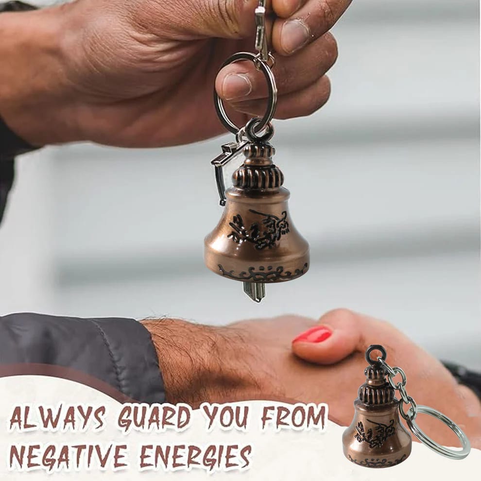 Vintage Metal Bell Keychain | Antique Bronze Lucky Bell Key Ring for Car, Bike, House & Office Keys | Decorative Hanging Key Holder, thumbnail 2