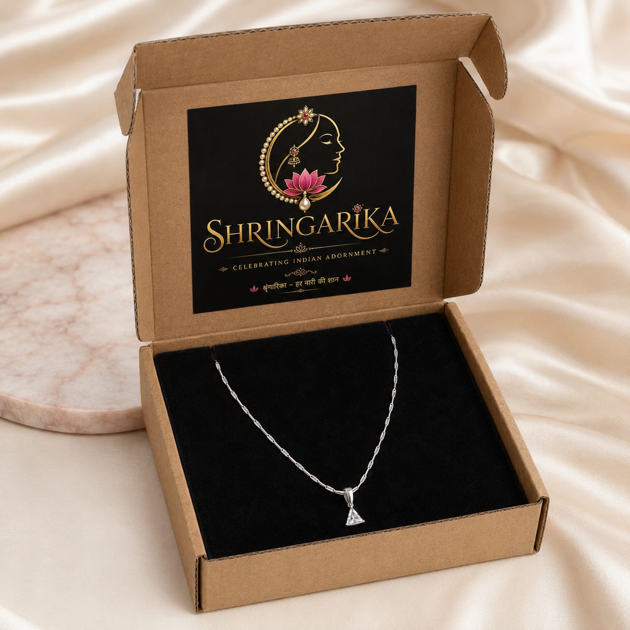 Shringarika Minimal Silver-Tone Triangle Pendant Necklace for Women, thumbnail 3