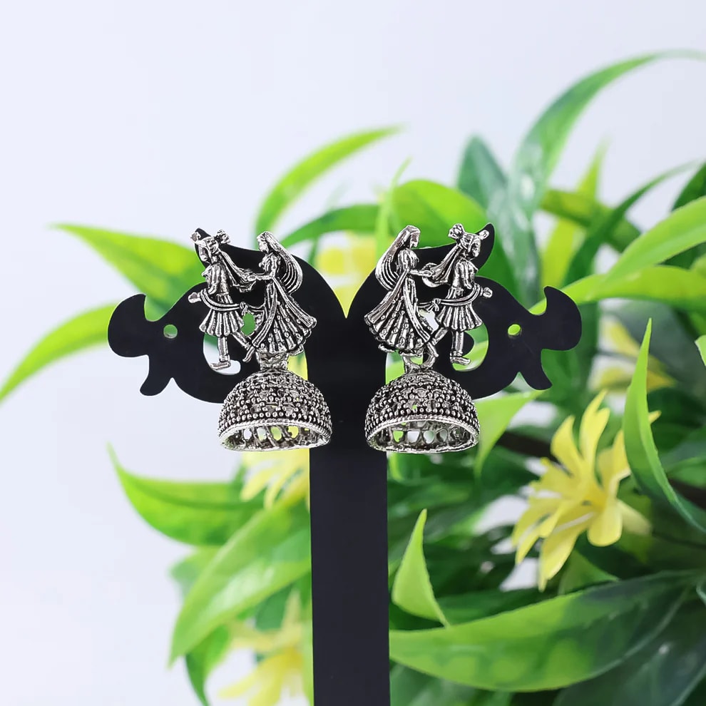 Shringarika Kashmiri Jhumka Combo Pack of 3 for Women & Girls | Oxidised Silver Traditional Earrings, thumbnail 2